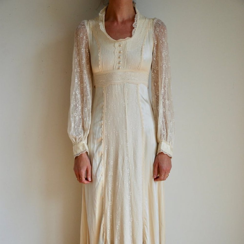 70's Vintage Gunne Sax Satin Wedding Dress